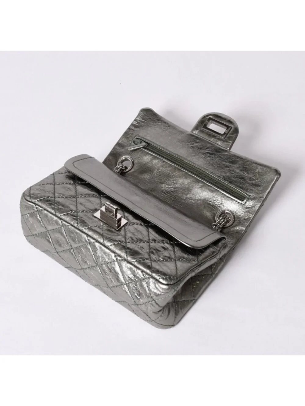 Chanel 2.55 Double Flap Chain Shoulder Bag Vintage Calfskin Metallic Green